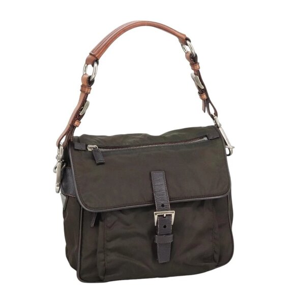 PRADA Shoulder Bag Nylon Khaki Auth 102417 - Picture 1 of 16